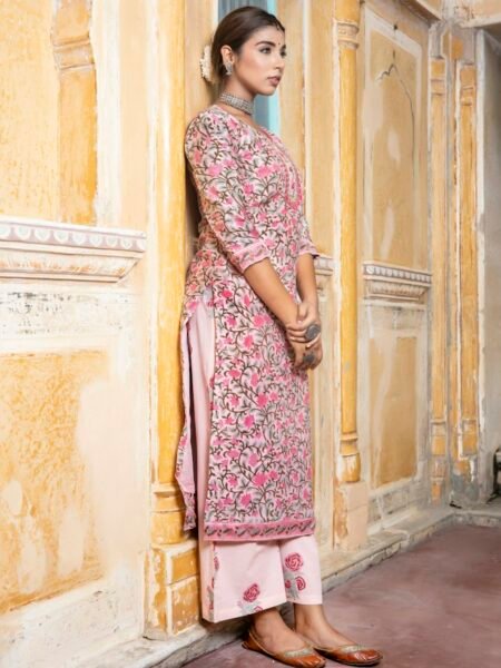 Pink printed georgette suit with dupatta