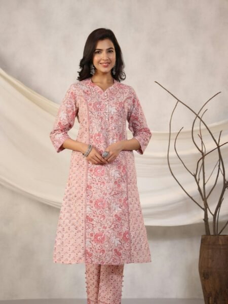 Blush pink floral cotton kurta and pants