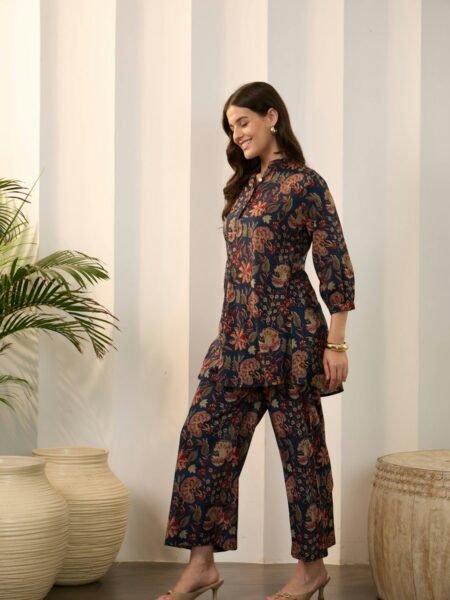 Indigo floral print kurta and pants