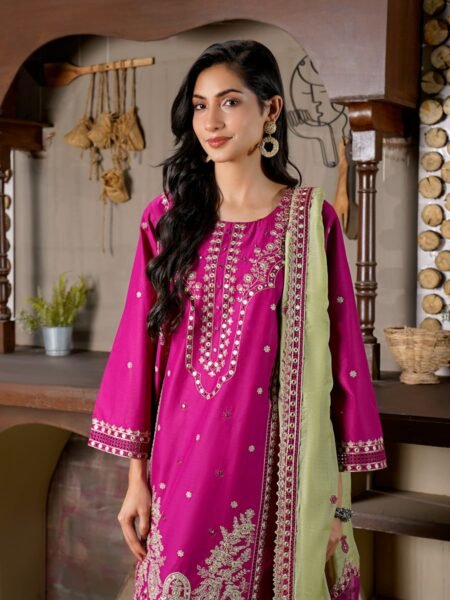 Magenta embroidered Chanderi suit